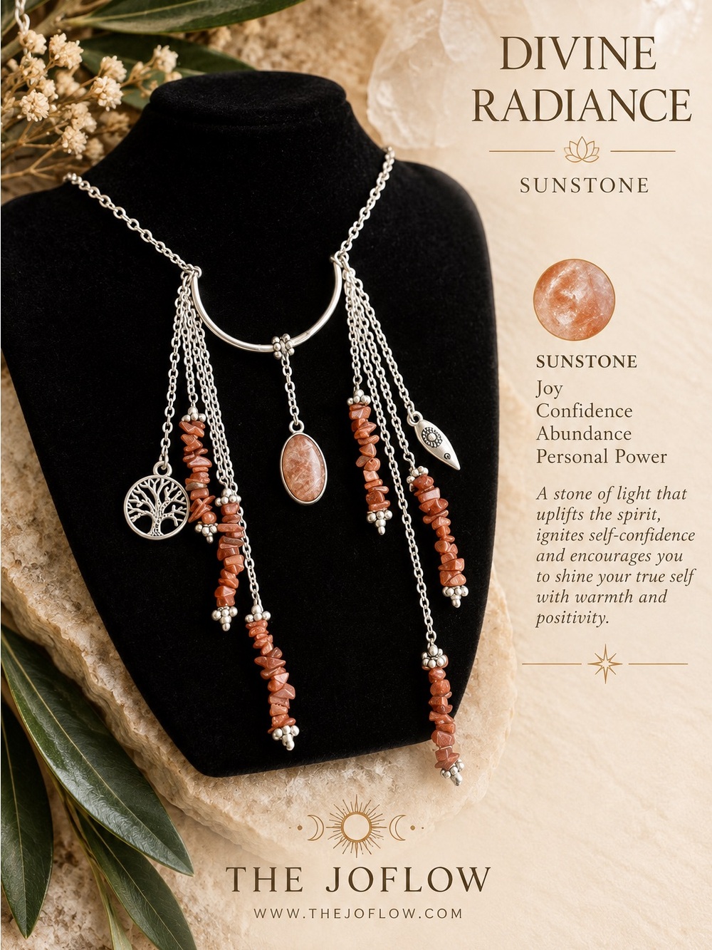 925 Life Radiance! Multi Charm SUNSTONE Tree of Life Necklace